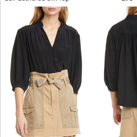 FRAME Cali Gathered Silk Top size XS color Noir - Picture 2 of 11